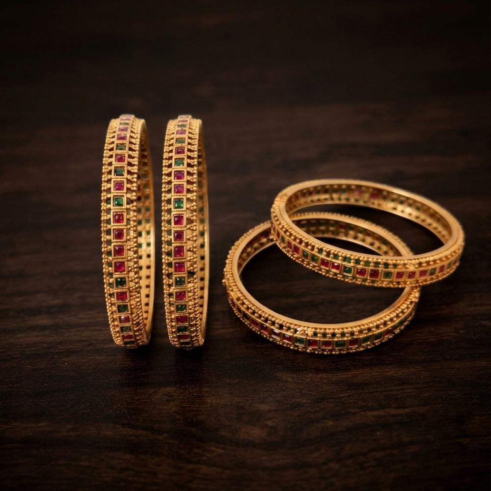 Js Fashion  Antique High Gold Emerald Stone Bangle Set for Women