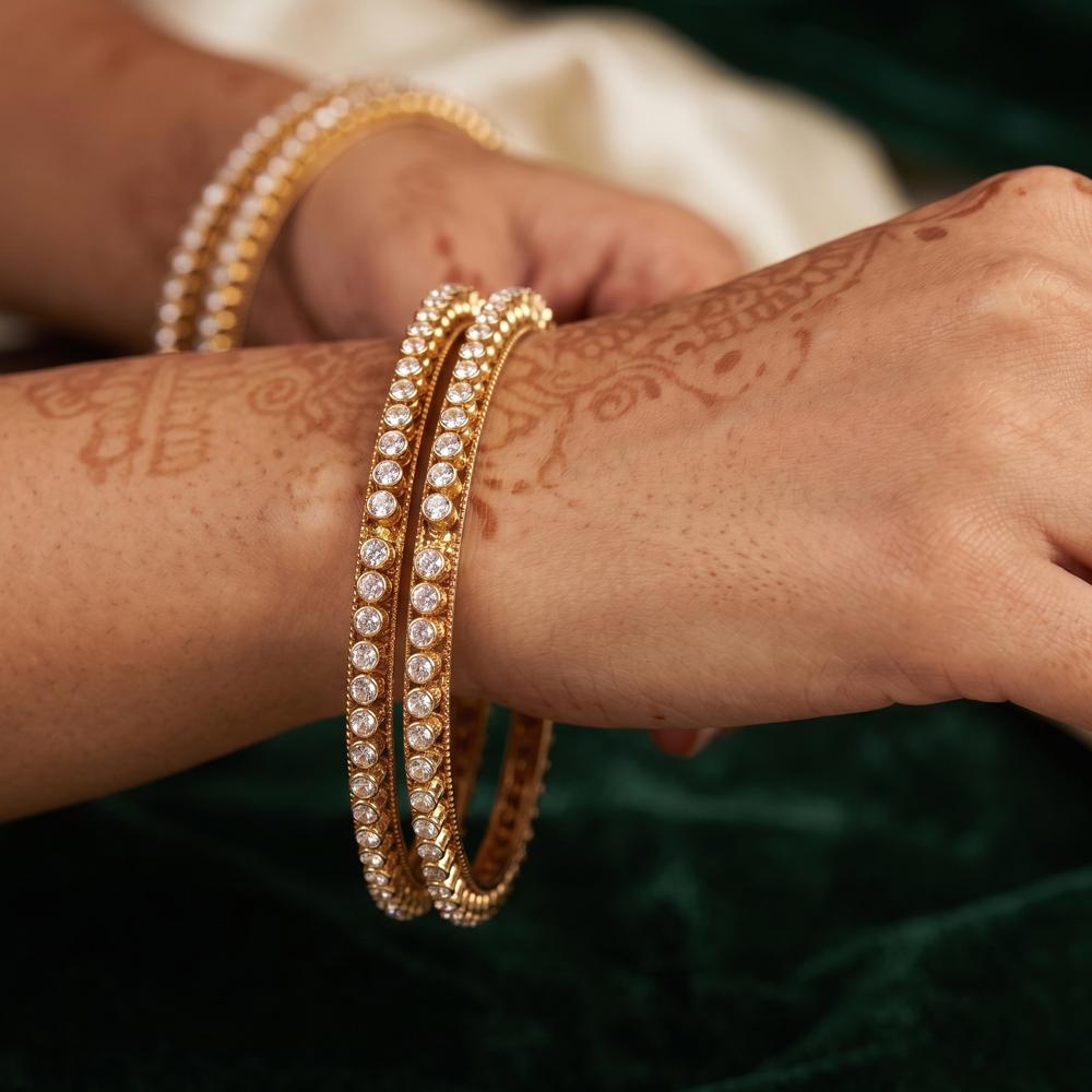 Js Fashion  Mehendi Polish Crystal Kundan Bangle Set for Women