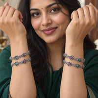 Js Fashion  Oxidized Floral Stone Bangle Set for Women