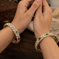 Js Fashion  Elegant High Gold Floral Stone Set of 2 Bangle for Women
