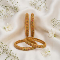 Js Fashion  Traditional High Gold Floral Antique Set of 4 Bangles for Women