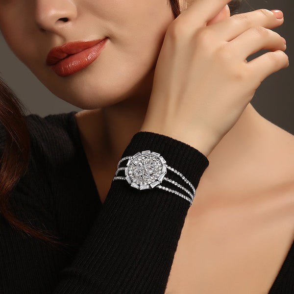 Shrishti Fashion Exotic Round Shape Ad Stone Silver Plated Free Size Bangle For Women