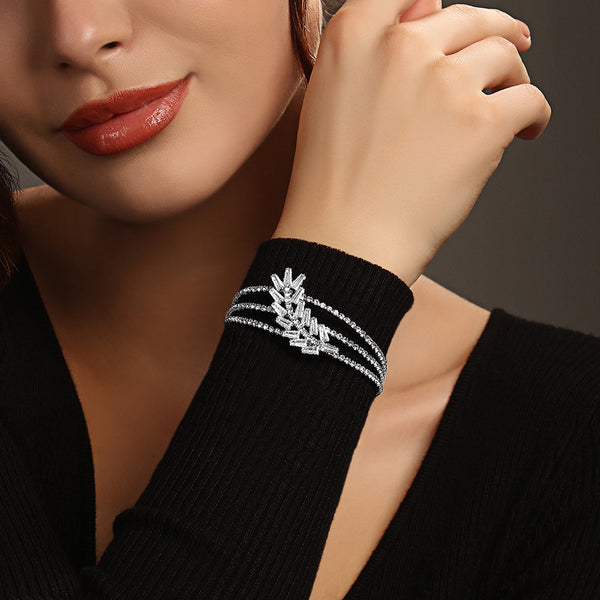 Shrishti Fashion Eye-Catchy Leaf Design Ad Stone Silver Plated Free Size Bangle For Women