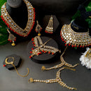 Etnico Wedding Collection Traditional Ethnic Gold Plated Pearl & Kundan Stone Work Bridal Jewellery Set For Women