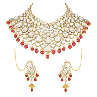 Etnico Wedding Collection Traditional Ethnic Gold Plated Pearl & Kundan Stone Work Bridal Jewellery Set For Women