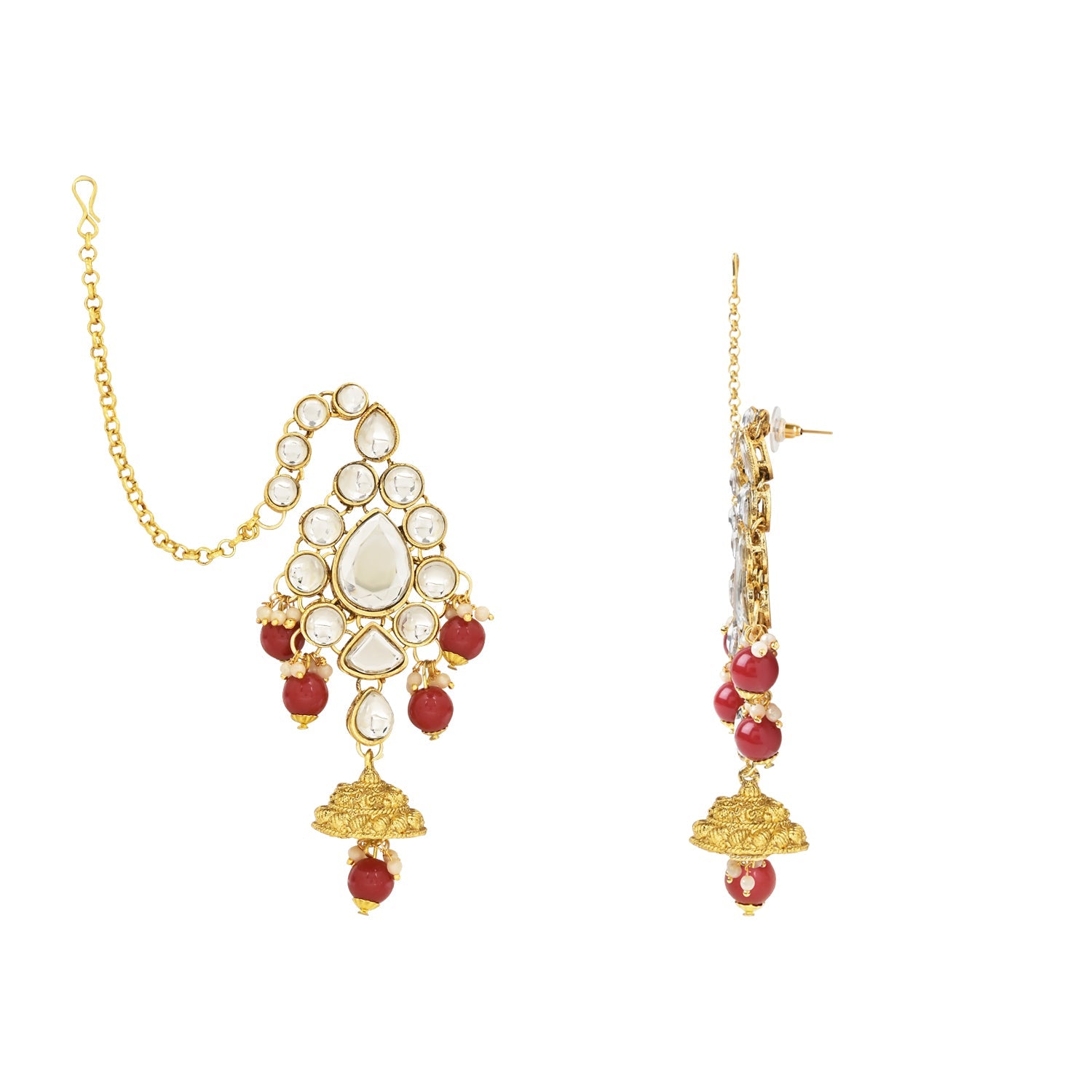 Etnico Wedding Collection Traditional Ethnic Gold Plated Pearl & Kundan Stone Work Bridal Jewellery Set For Women