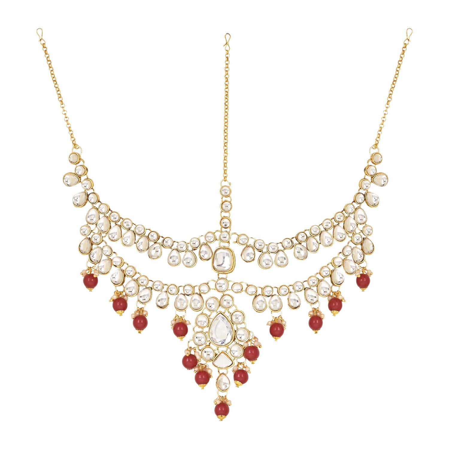 Etnico Wedding Collection Traditional Ethnic Gold Plated Pearl & Kundan Stone Work Bridal Jewellery Set For Women