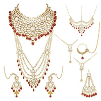Etnico Wedding Collection Traditional Ethnic Gold Plated Pearl & Kundan Stone Work Bridal Jewellery Set For Women