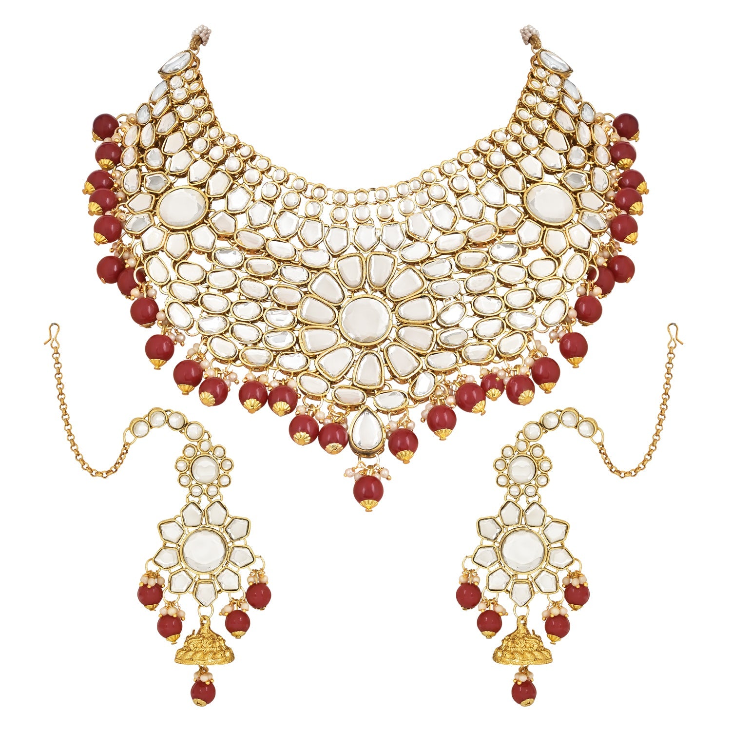 Etnico Wedding Collection Traditional Ethnic Gold Plated Pearl & Kundan Stone Work Bridal Jewellery Set For Women