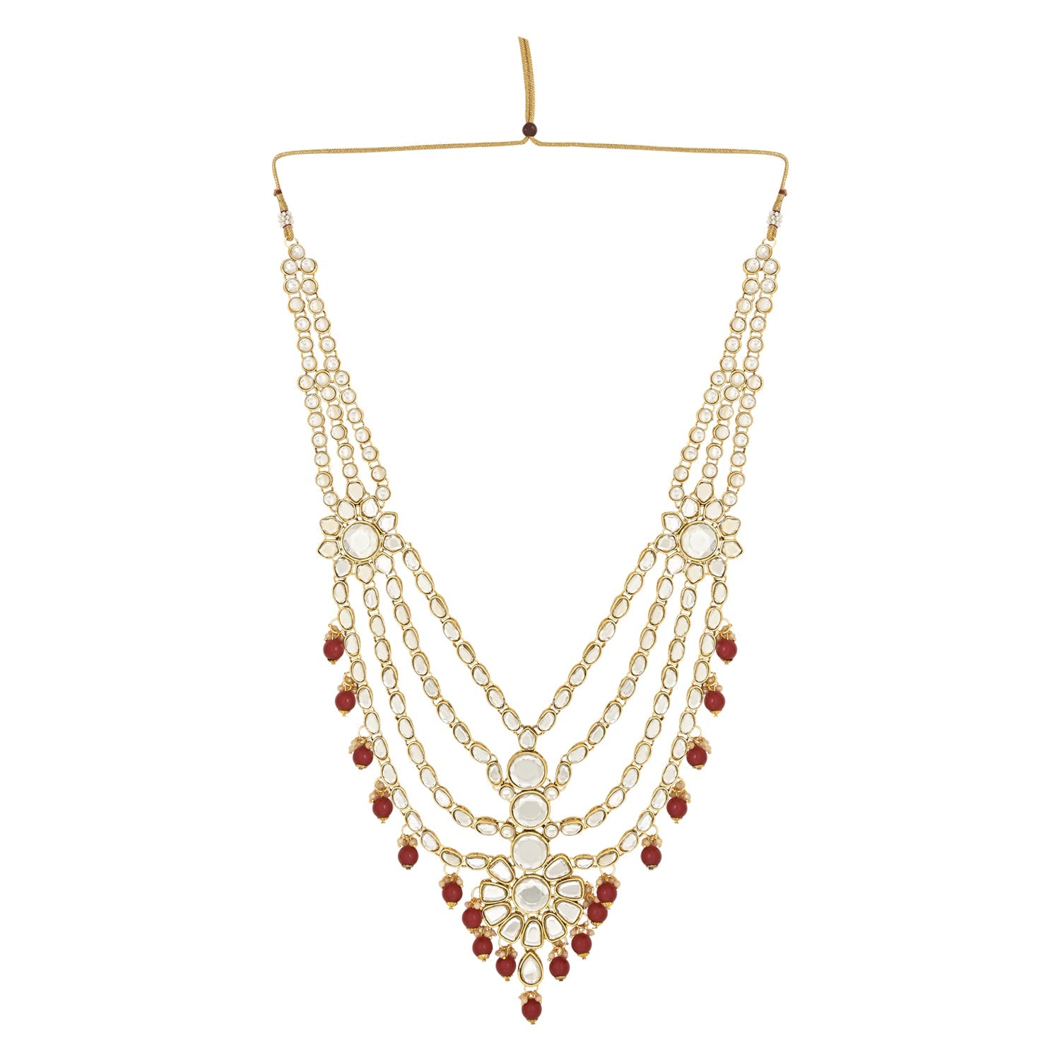 Etnico Wedding Collection Traditional Ethnic Gold Plated Pearl & Kundan Stone Work Bridal Jewellery Set For Women