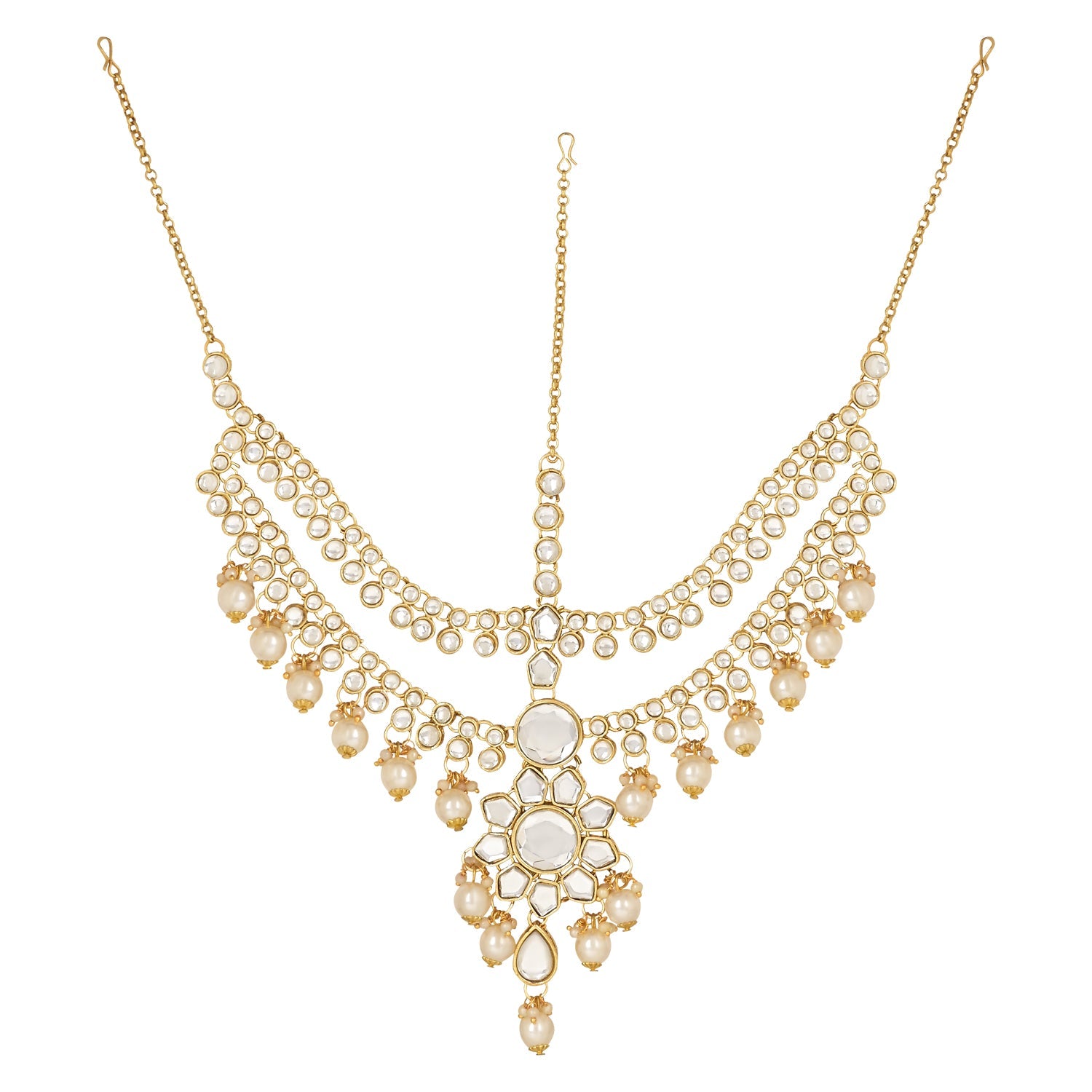 Etnico Wedding Collection Traditional Ethnic Gold Plated Pearl & Kundan Stone Work Bridal Jewellery Set For Women