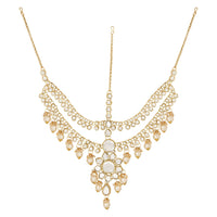 Etnico Wedding Collection Traditional Ethnic Gold Plated Pearl & Kundan Stone Work Bridal Jewellery Set For Women