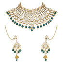 Etnico Wedding Collection Traditional Ethnic Gold Plated Pearl & Kundan Stone Work Bridal Jewellery Set For Women