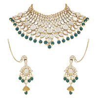 Etnico Wedding Collection Traditional Ethnic Gold Plated Pearl & Kundan Stone Work Bridal Jewellery Set For Women