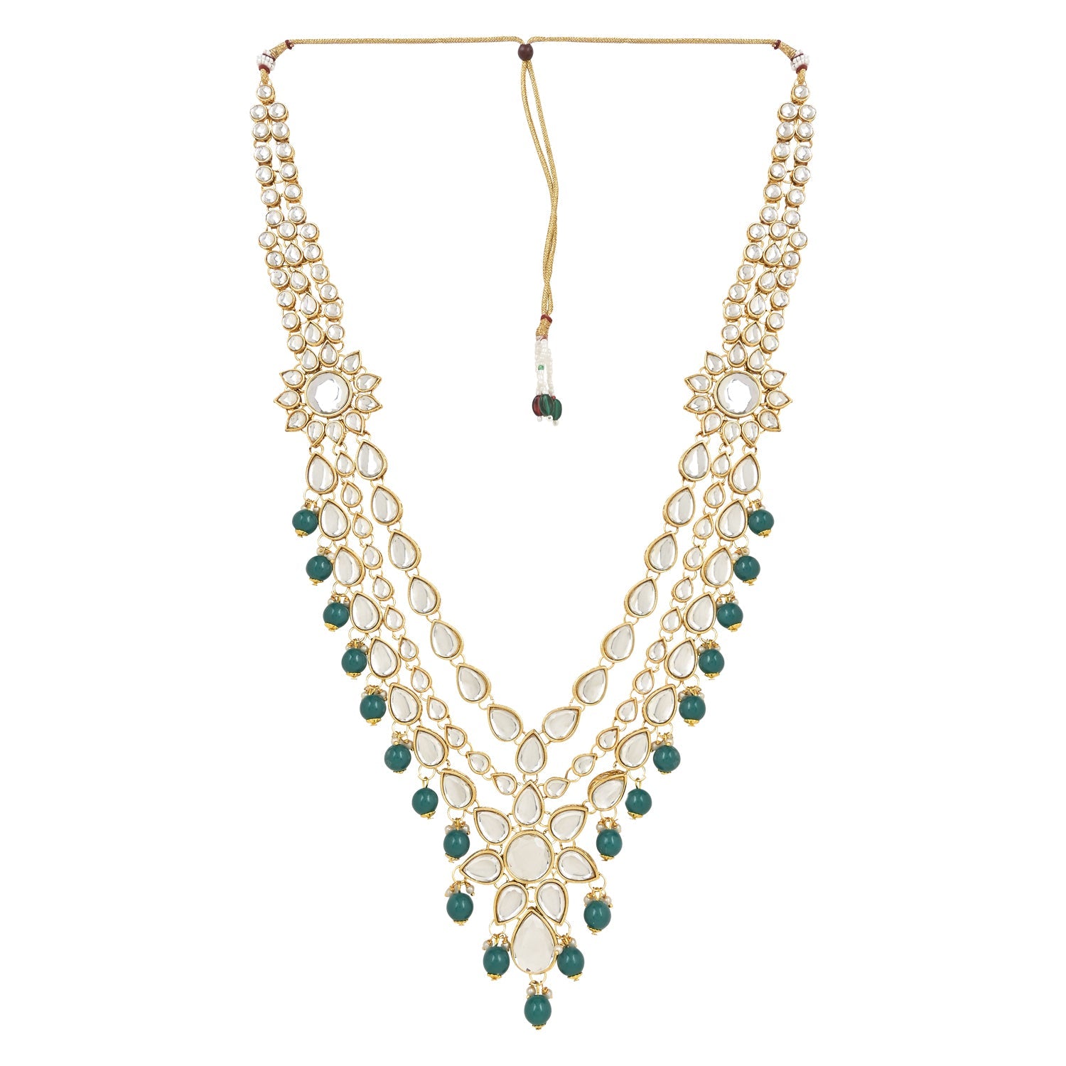 Etnico Wedding Collection Traditional Ethnic Gold Plated Pearl & Kundan Stone Work Bridal Jewellery Set For Women