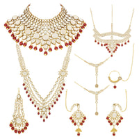 Etnico Wedding Collection Traditional Ethnic Gold Plated Pearl & Kundan Stone Work Bridal Jewellery Set For Women