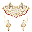 Etnico Wedding Collection Traditional Ethnic Gold Plated Pearl & Kundan Stone Work Bridal Jewellery Set For Women