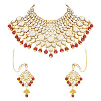 Etnico Wedding Collection Traditional Ethnic Gold Plated Pearl & Kundan Stone Work Bridal Jewellery Set For Women
