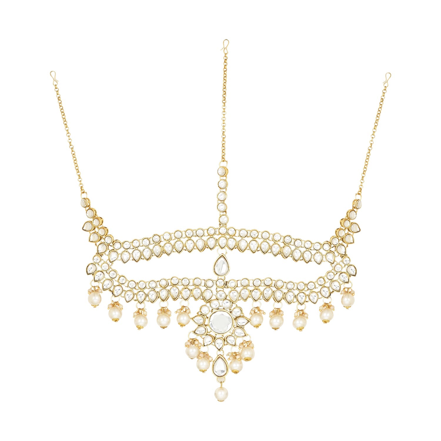 Etnico Wedding Collection Traditional Ethnic Gold Plated Pearl & Kundan Stone Work Bridal Jewellery Set For Women