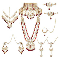 Etnico Wedding Collection Traditional Ethnic Gold Plated Pearl & Kundan Stone Work Bridal Jewellery Set For Women