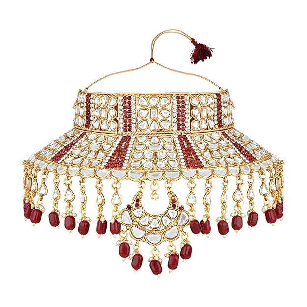 Etnico Wedding Collection Traditional Ethnic Gold Plated Pearl & Kundan Stone Work Bridal Jewellery Set For Women