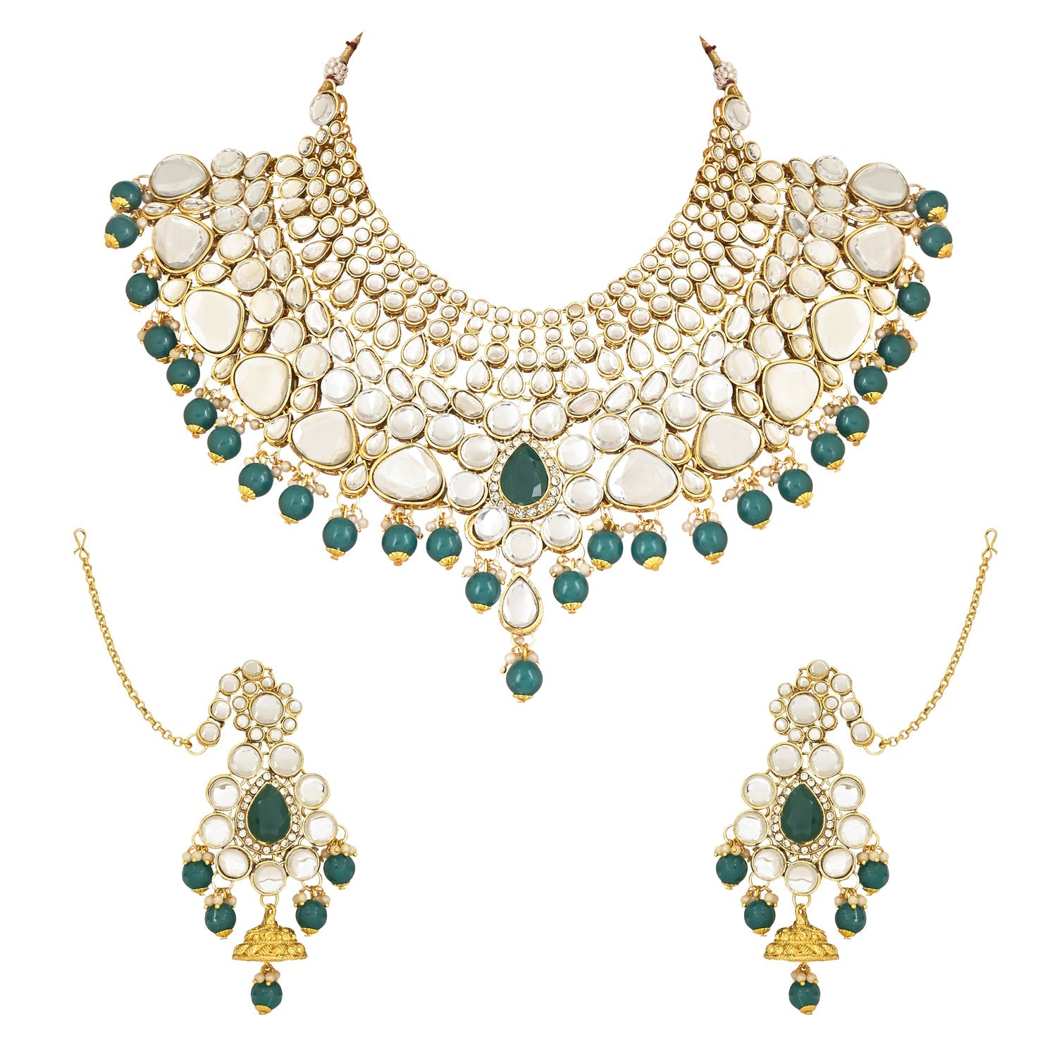 Etnico Wedding Collection Traditional Ethnic Gold Plated Pearl & Kundan Stone Work Bridal Jewellery Set For Women