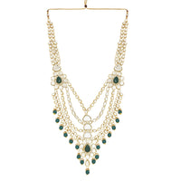 Etnico Wedding Collection Traditional Ethnic Gold Plated Pearl & Kundan Stone Work Bridal Jewellery Set For Women