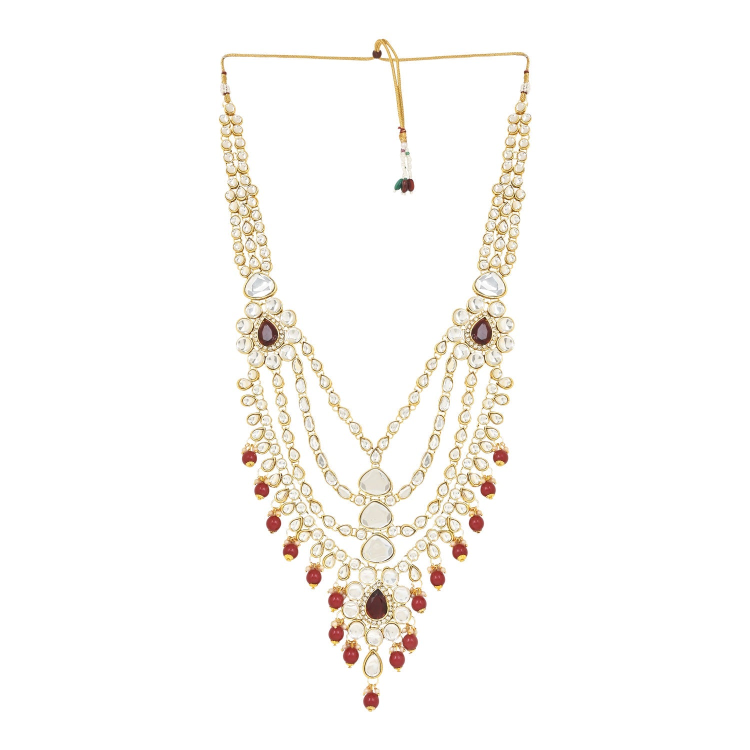 Etnico Wedding Collection Traditional Ethnic Gold Plated Pearl & Kundan Stone Work Bridal Jewellery Set For Women