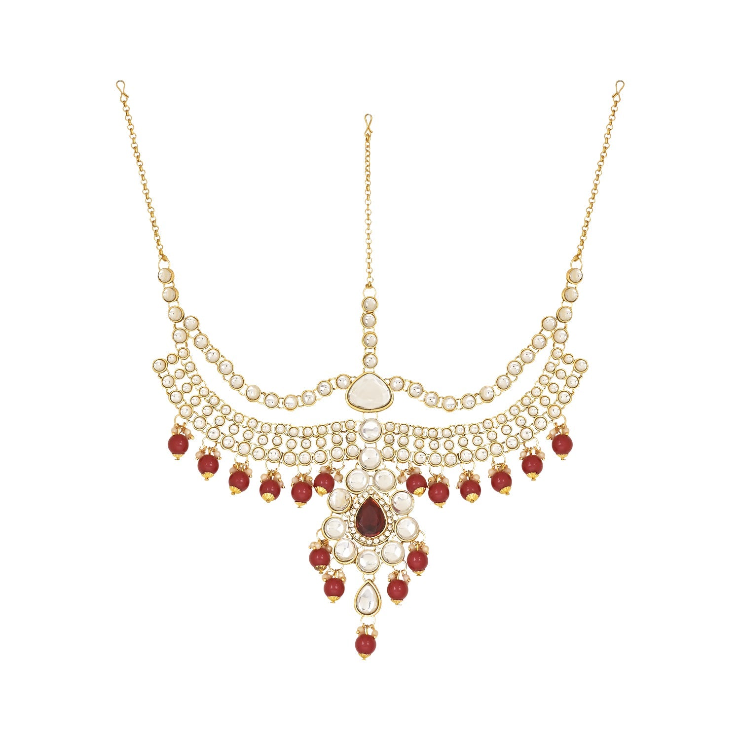 Etnico Wedding Collection Traditional Ethnic Gold Plated Pearl & Kundan Stone Work Bridal Jewellery Set For Women