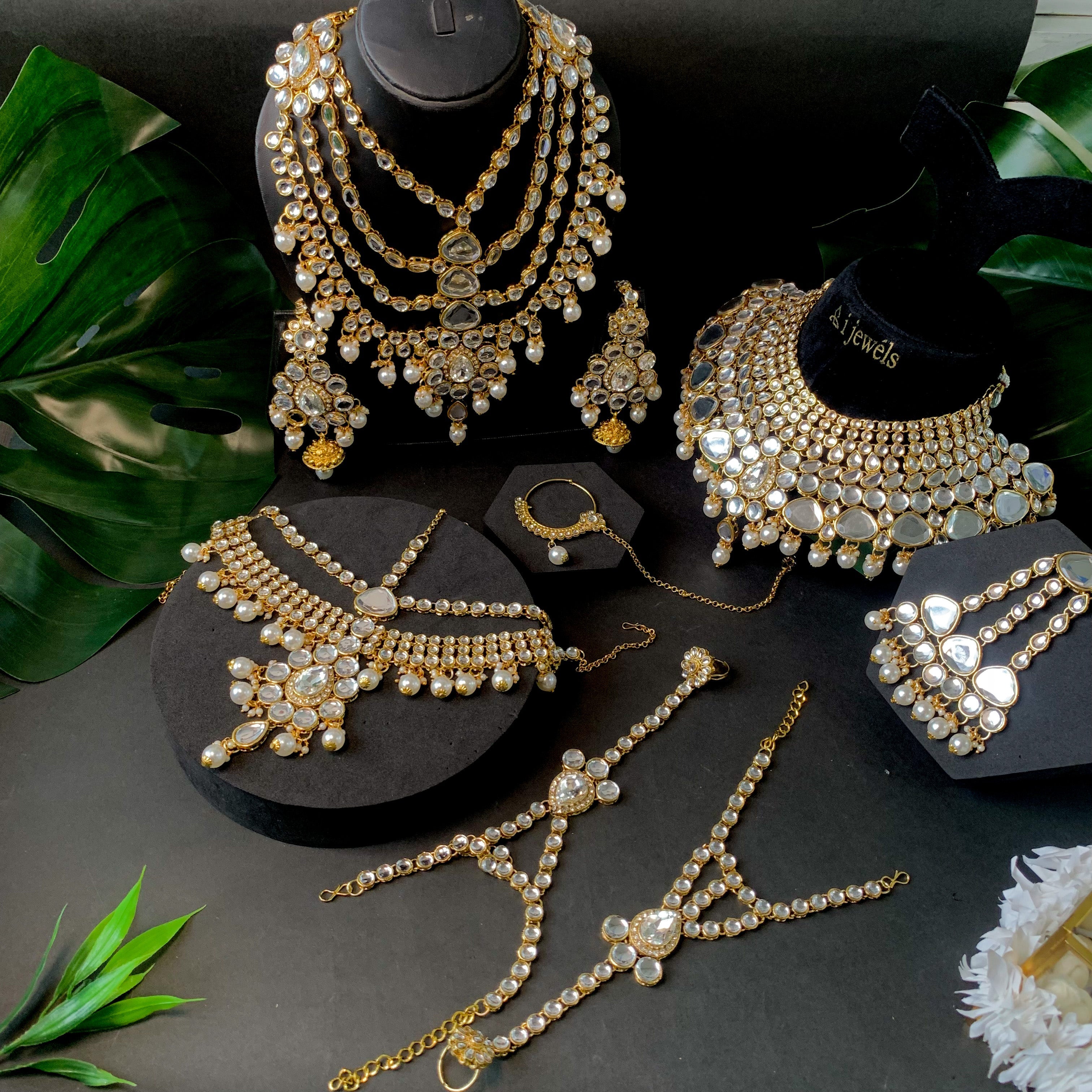 Etnico Wedding Collection Traditional Ethnic Gold Plated Pearl & Kundan Stone Work Bridal Jewellery Set For Women