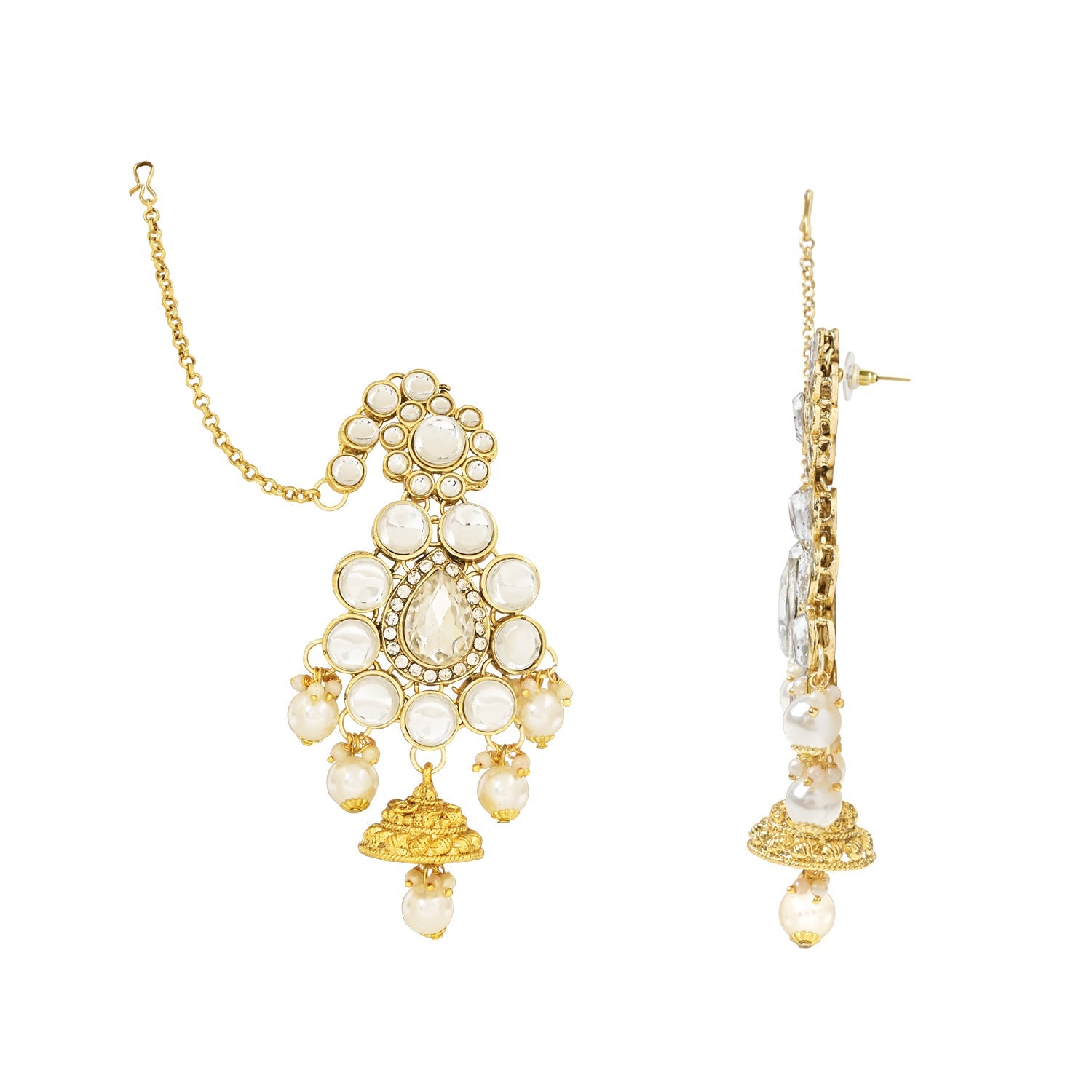 Etnico Wedding Collection Traditional Ethnic Gold Plated Pearl & Kundan Stone Work Bridal Jewellery Set For Women