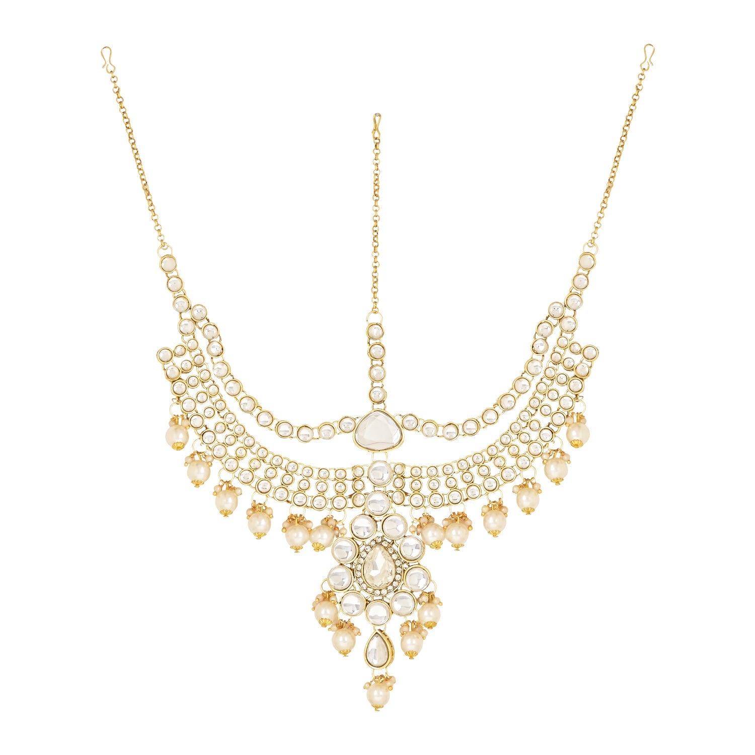 Etnico Wedding Collection Traditional Ethnic Gold Plated Pearl & Kundan Stone Work Bridal Jewellery Set For Women