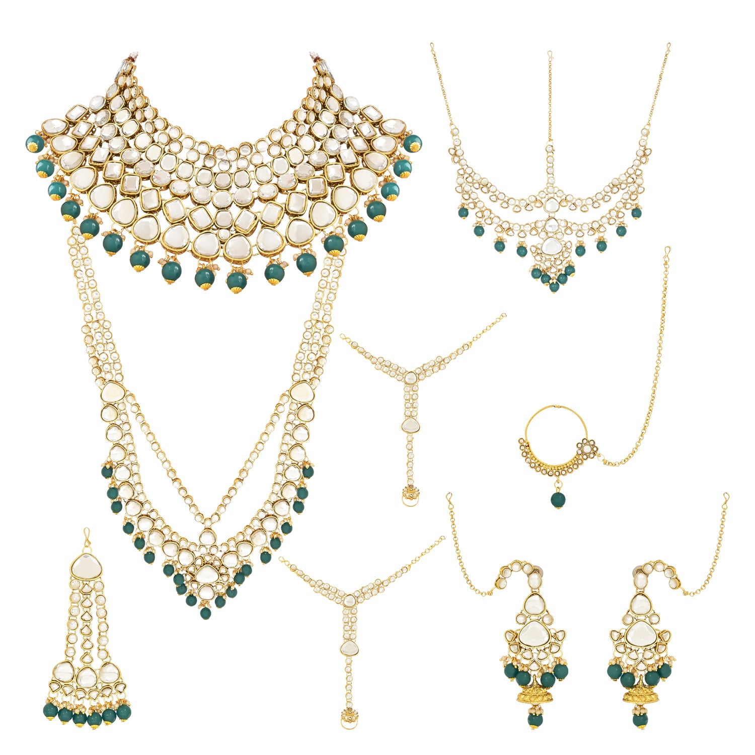 Etnico Wedding Collection Traditional Ethnic Gold Plated Pearl & Kundan Stone Work Bridal Jewellery Set For Women