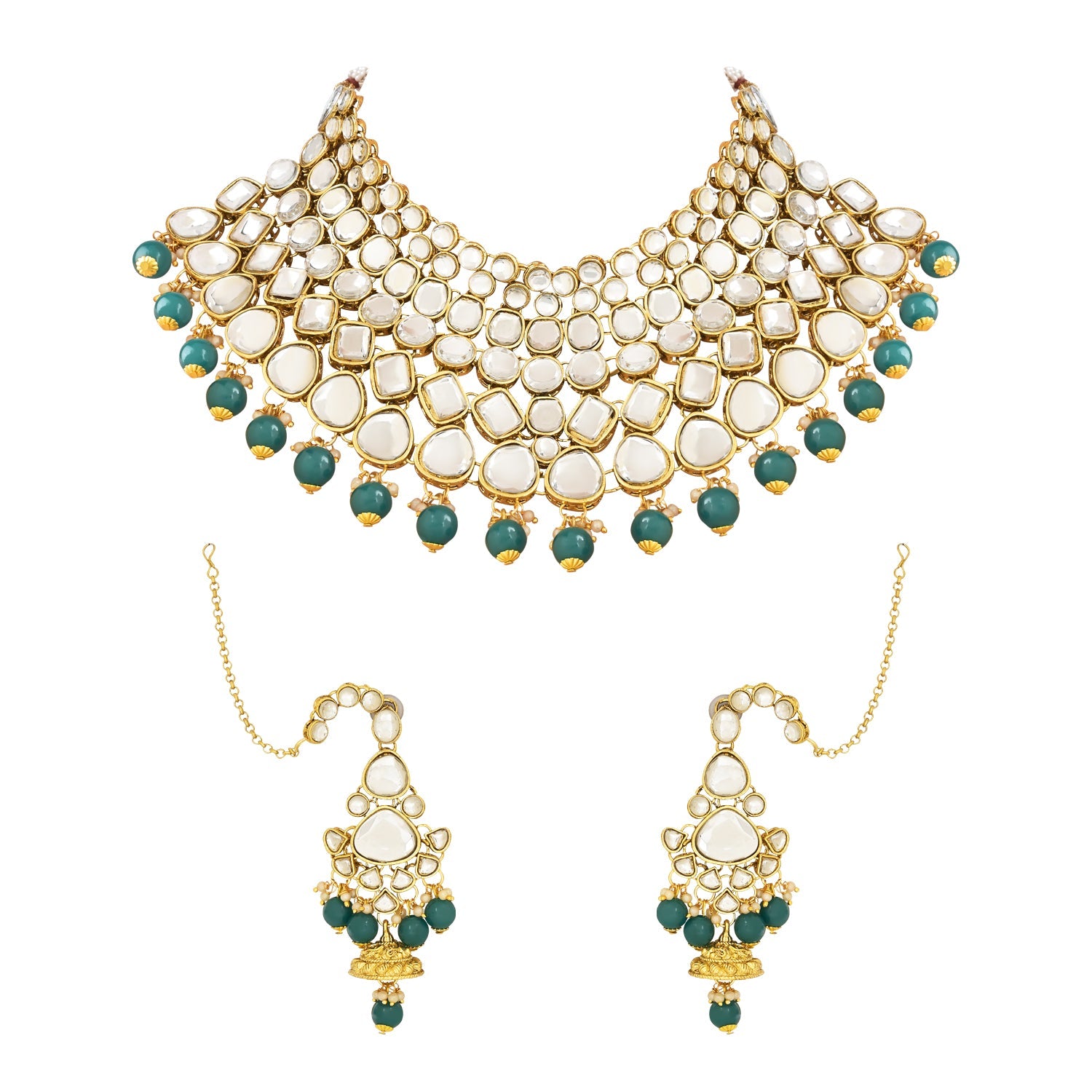 Etnico Wedding Collection Traditional Ethnic Gold Plated Pearl & Kundan Stone Work Bridal Jewellery Set For Women