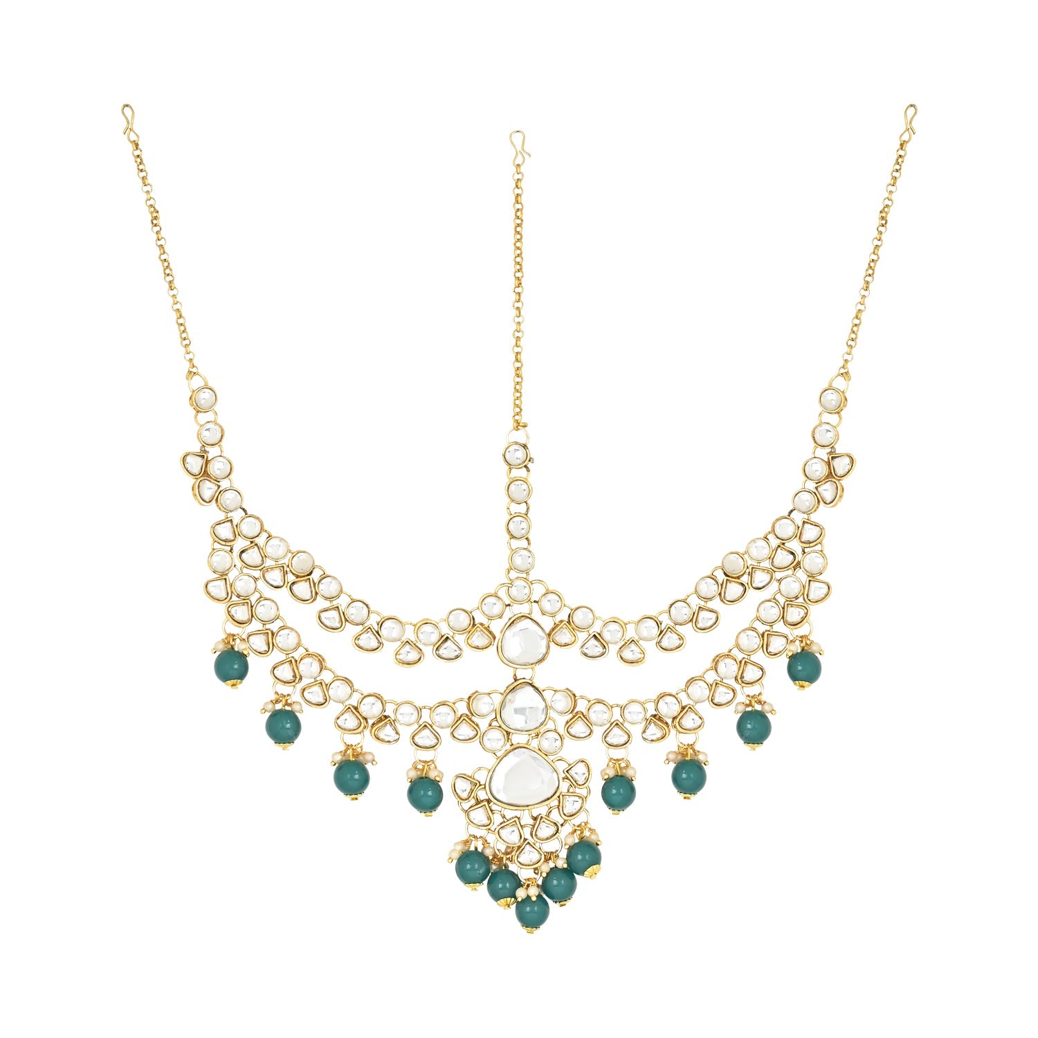 Etnico Wedding Collection Traditional Ethnic Gold Plated Pearl & Kundan Stone Work Bridal Jewellery Set For Women