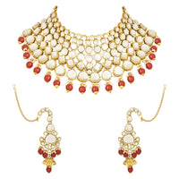 Etnico Wedding Collection Traditional Ethnic Gold Plated Pearl & Kundan Stone Work Bridal Jewellery Set For Women