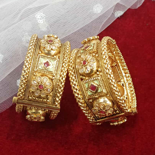 Exotica Collection Gold Plated Crystal And Meenakari Openable Kada