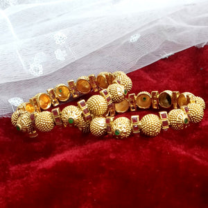 Exotica Collection Gold Plated Pota Stone Openable Kada - Green & Pink / 2.4