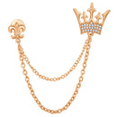 Darshana Jewels Rose Gold Plated White Crystals Men's Royal Crown Dual Chain Brooch