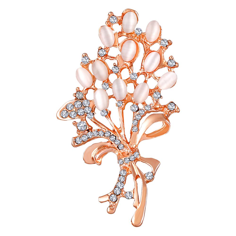 Mahi Rose Gold Plated Opal Wheat Flower Bouquet Dress Scarf Brooch / Saree Pin for Women (BP1101121ZWhi)