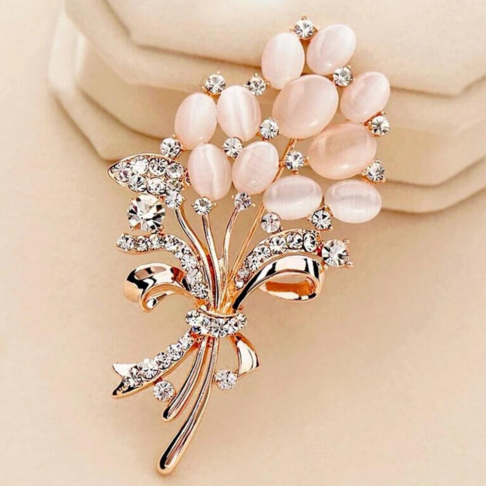 Mahi Rose Gold Plated Opal Wheat Flower Bouquet Dress Scarf Brooch / Saree Pin for Women (BP1101121ZWhi)