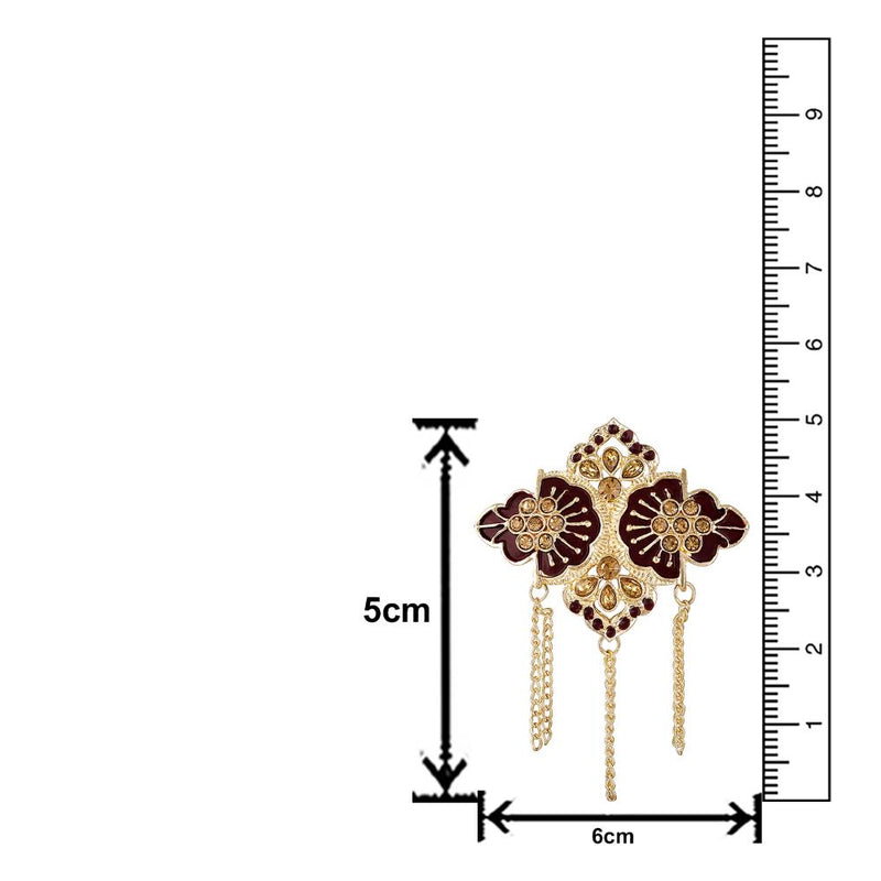 Mahi Maroon Meenakari Work Hanging Chains and Crystals Floral Brooch for Men (BP1101127GMar)