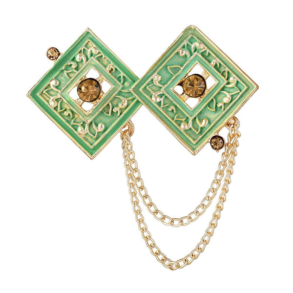 Mahi Light Green Meenakari Work Dual Rhombus Shaped Hanging Chains Brooch for Men (BP1101129GLGre)