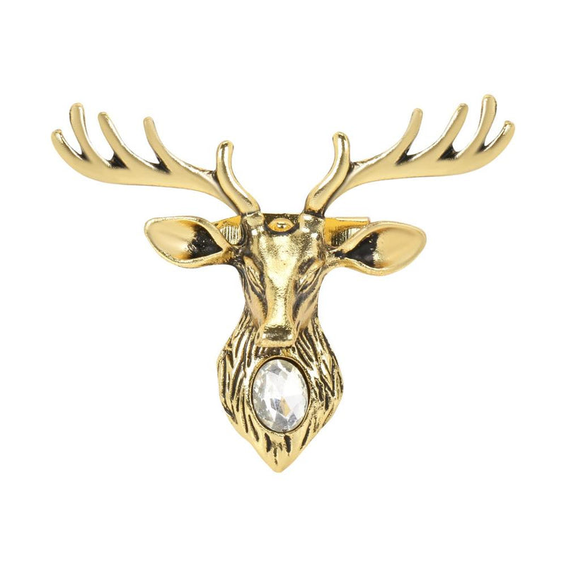 Mahi Gold Plated Classic Deer-Shaped Wedding Lapel Pin / Brooch with Crystal for Men (BP1101132GWhi)