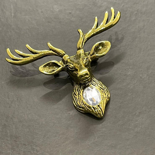 Mahi Gold Plated Classic Deer-Shaped Wedding Lapel Pin / Brooch with Crystal for Men (BP1101132GWhi)