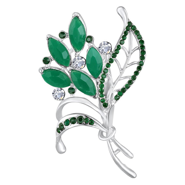 Mahi Green and White Crystals Studded Bouquet Saree Pin Brooch for Women (BP1101173RGre)