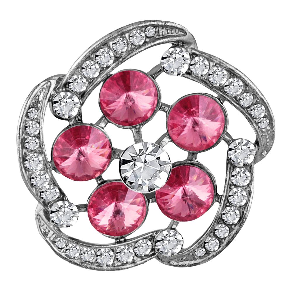 Mahi Rhodium Plated Pink and White Crystal Studded Saree Pin Brooch for Women (BP1101178RPin)
