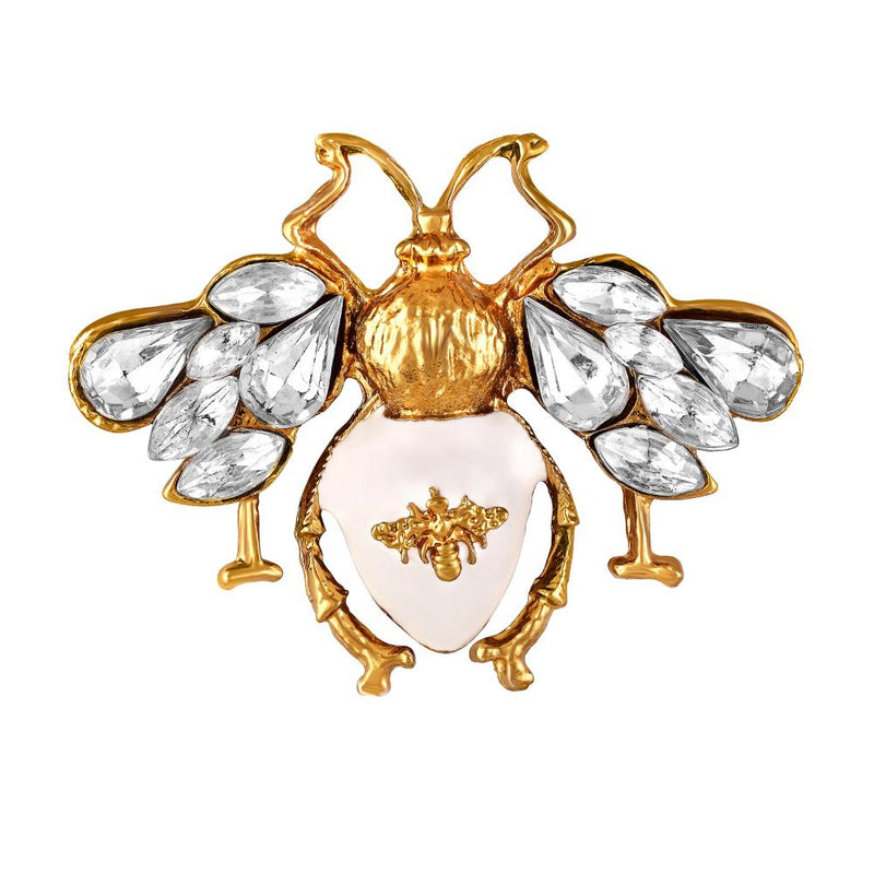 Mahi White Meenakari Bee-Shaped Wedding Brooch / Lapel Pin with Crystals for Women (BP1101185G)