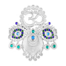 Mahi Om & Peacock-Feather-Shaped Rhodium Plated Crystal Studded Brooch Pin for Men (BP1101238R)