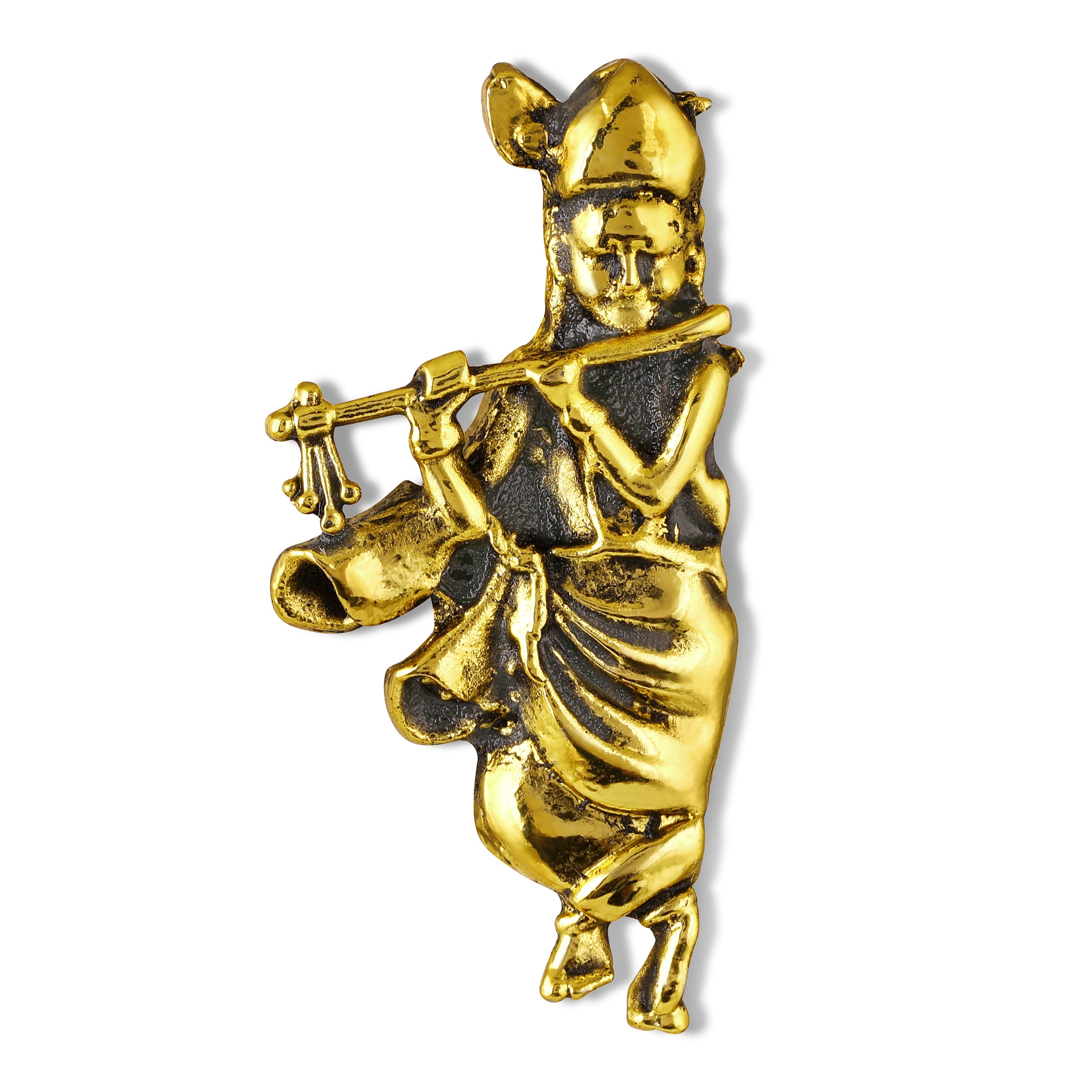 Mahi Divine Lord Krishna Flute Design Antique Gold Plated Unisex Brooch Pin | Ethnic Lapel Pin for Blazer, Kurta, Saree & Dupatta | Traditional Indian Jewelry (BP1101247G)